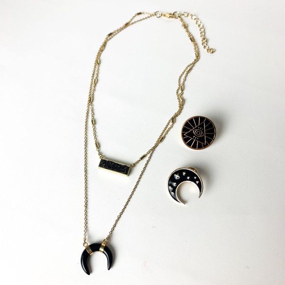 Gold and black pendant druzy necklace double chain - Picture 4 of 4